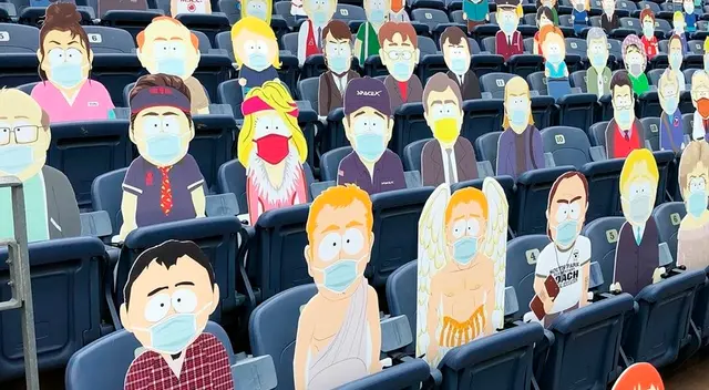Personajes de la serie animada South Park en la tribuna. Personajes de la serie animada South Park en la tribuna.