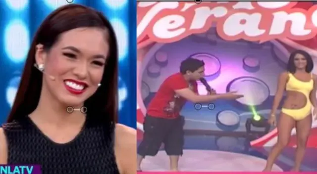 Jazmín Pinedo se emocionó en el set de En boca de todos al ver imágenes del programa en el que participó junto a Nataniel Sánchez y Erick Elera.