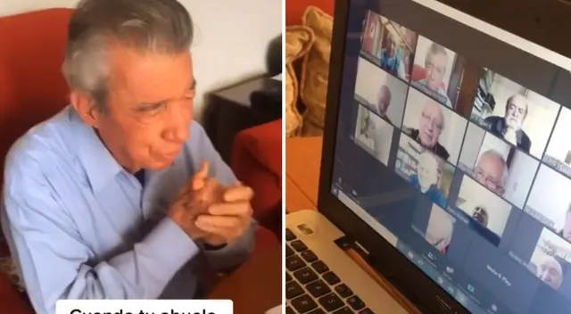 El anciano logró ver a sus amigos gracias a la tecnología de Zoom. El anciano logró ver a sus amigos gracias a la tecnología de Zoom.
