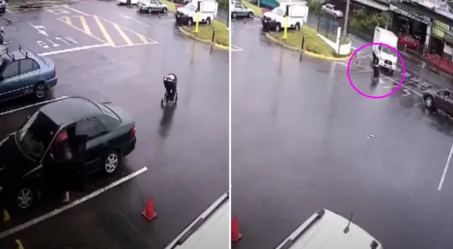 El bebé se salvó de ser atropellado por dos autos.