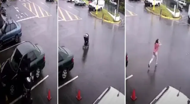 El bebé se salvó de ser atropellado por dos autos.