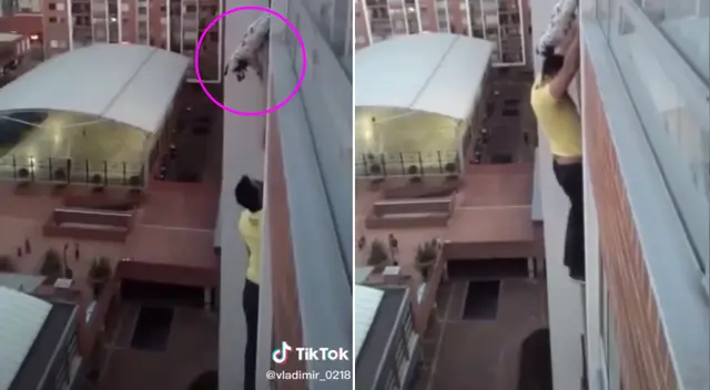 El perrito tenía la mitad del cuerpo colgando hacia el vacío.