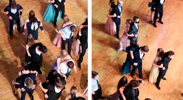 Adolescentes bailan de espaldas para evitar contagiarse del COVID-19