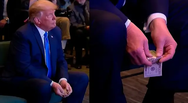 Donald Trump sacó algunos billetes de 20 dólares de su bolsillo y los contaba disimuladamente.