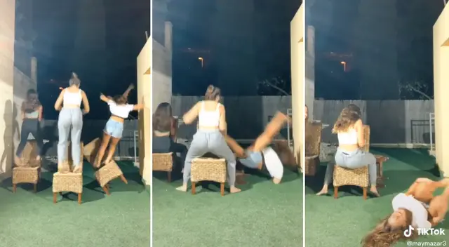 La joven dio un pasó en falso y terminó resbalando de la silla.