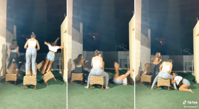 La joven no logró alcanzar la silla y terminó cayendo al suelo.