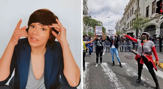 Tatiana Astengo se unió a la protesta en contra del nuevo presidente Manuel Merino.