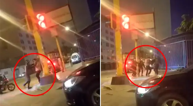 Un policía motorizado aborda al joven y arremete contra él. En breve aparecen otros cuatro miembros de la PNP. Un policía motorizado aborda al joven y arremete contra él. En breve aparecen otros cuatro miembros de la PNP.