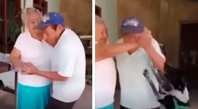 El perrito quiso unirse a la celebración de los ancianos