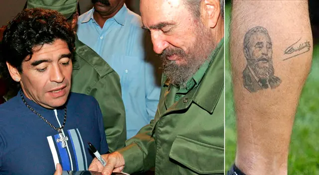 Maradona se tatuó el rostro de Fidel Castro en su pierna izquierda, como signo de profunda admiración. Maradona se tatuó el rostro de Fidel Castro en su pierna izquierda, como signo de profunda admiración.