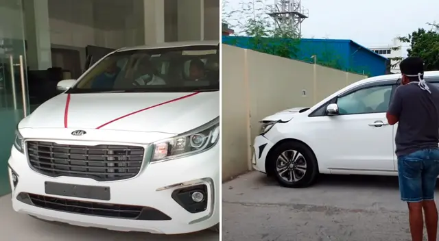 El hombre no pudo controlar su auto y terminó chocando. El hombre no pudo controlar su auto y terminó chocando.