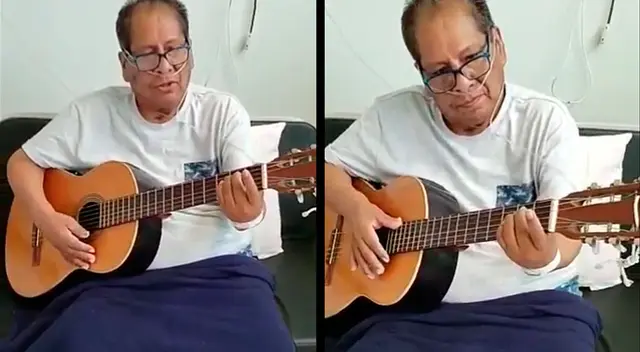 Cachuca se emocionó al tocar nuevamente la guitarra.