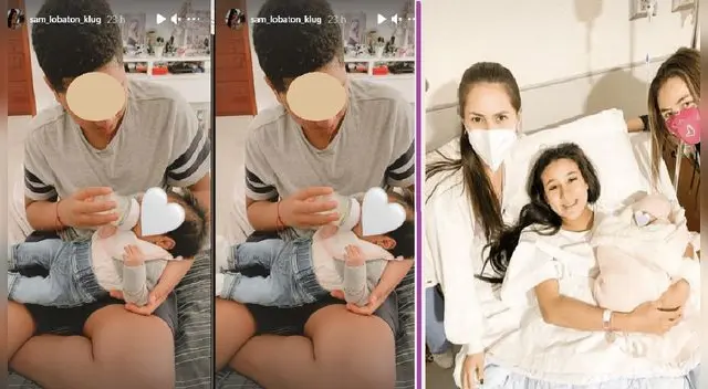 El pequeño Adriano apoya a su hermana alimentando a su sobrina. El pequeño Adriano apoya a su hermana alimentando a su sobrina.