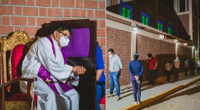 Los fieles católicos reciben el sacramento católico respetando el protocolo de bioseguridad.