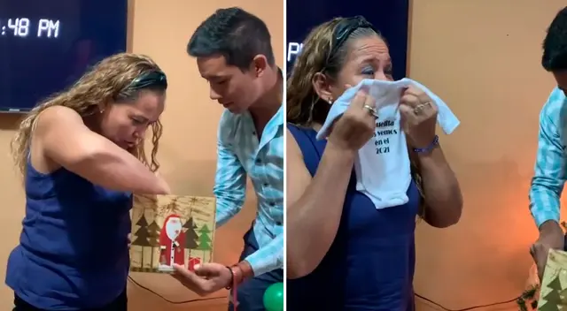 La mujer no pudo contener su emoción al saber que sería abuelita. La mujer no pudo contener su emoción al saber que sería abuelita.