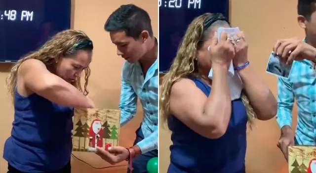 La mujer no pudo contener su emoción al saber que sería abuelita. La mujer no pudo contener su emoción al saber que sería abuelita.