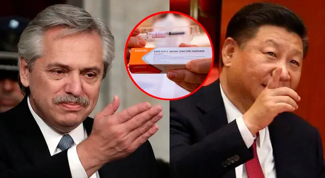 Presidentes Alberto Fernández de Argentina y Xi Jinping de China, en medio la vacuna de Sinovac.
