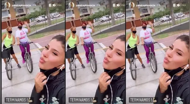 Yahaira Plasencia pasea en bicicleta junto a su mamá. Yahaira Plasencia pasea en bicicleta junto a su mamá.