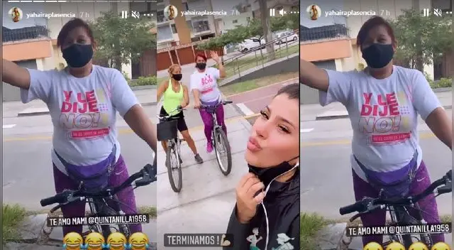 Yahaira Plasencia pasea en bicicleta junto a su mamá. Yahaira Plasencia pasea en bicicleta junto a su mamá.