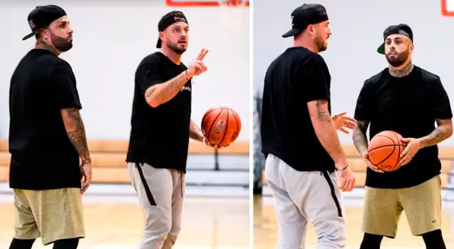 Nicky Jam juega baloncesto.