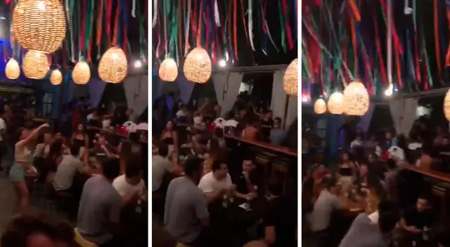 Entre jóvenes y adultos se encuentran aglomerados tanto en las mesas como parados, bailando y disfrutando de la música que era reproducida por un Dj, quien también compartió la celebración por medio de su cuenta de Instagram. Entre jóvenes y adultos se encuentran aglomerados tanto en las mesas como parados, bailando y disfrutando de la música que era reproducida por un Dj, quien también compartió la celebración por medio de su cuenta de Instagram.