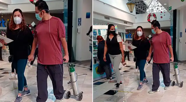 La imagen del hombre paseando con su tanque de oxígeno se hizo viral en Facebook. La imagen del hombre paseando con su tanque de oxígeno se hizo viral en Facebook.