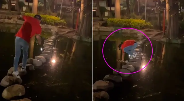 El joven trató de sostenerse del agua, pero finalmente cayó a la laguna. El joven trató de sostenerse del agua, pero finalmente cayó a la laguna.