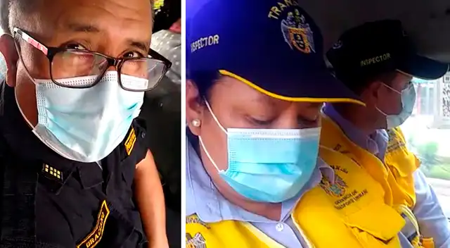 Policía e inspectores de transporte viajando en una combi sin protector facial. Policía e inspectores de transporte viajando en una combi sin protector facial.