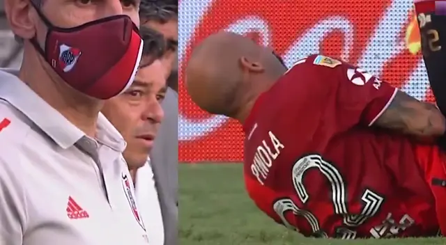 El defensor de River Plate saltó a cabecear una pelota, pero no pudo mantener el equilibrio. El defensor de River Plate saltó a cabecear una pelota, pero no pudo mantener el equilibrio.