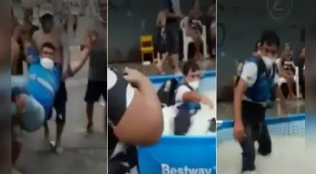 Fiscalizadores fueron arrojados a la piscina en Cercado de Lima. Fiscalizadores fueron arrojados a la piscina en Cercado de Lima.