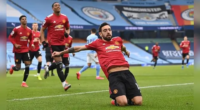 Festejo del Manchester United por el gol anotado al City. Festejo del Manchester United por el gol anotado al City.