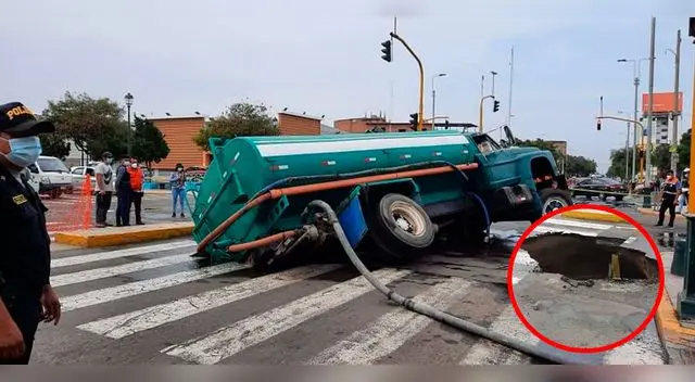 Camión cisterna deja forado de 5 metros en la pista