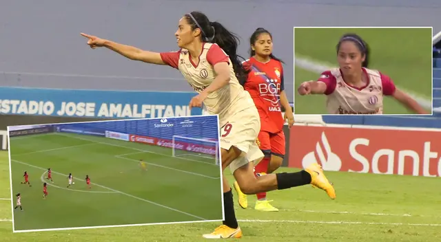 Xioczana Canales celebra su gol con Universitario de Deportes en la Copa Libertadores.