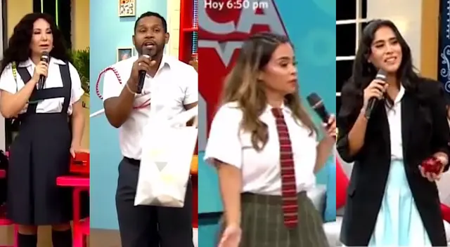 Janet Barboza a Melissa Paredes por usar uniforme de colegio particular. Janet Barboza a Melissa Paredes por usar uniforme de colegio particular.