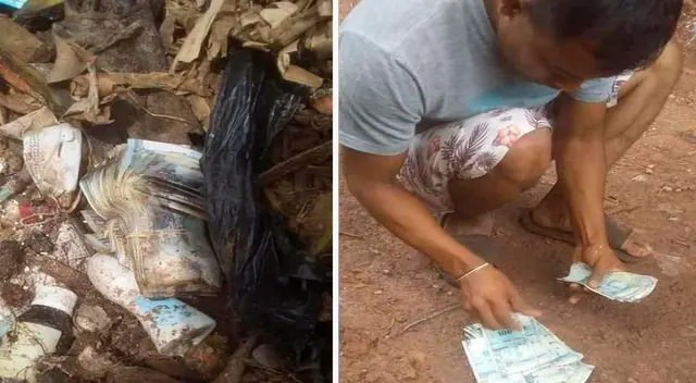 Chofer que recolectó la basura ayudó a buscar entre los desechos y luego de varias horas lograron hallar la bolsa con los fajos de billetes. Chofer que recolectó la basura ayudó a buscar entre los desechos y luego de varias horas lograron hallar la bolsa con los fajos de billetes.