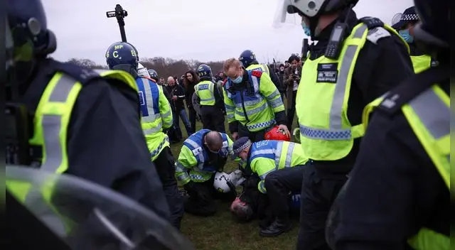 La protesta contra las restricciones del coronavirus en Londres, Reino Unido, el 20 de marzo de 2021. La protesta contra las restricciones del coronavirus en Londres, Reino Unido, el 20 de marzo de 2021.