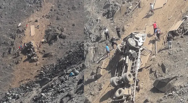 Comas: camión cae al abismo en la carretera Pasamayito Comas: camión cae al abismo en la carretera Pasamayito