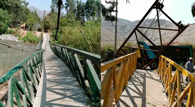 Camión chocó contra las bases de un puente colgante y lo deja inutilizable