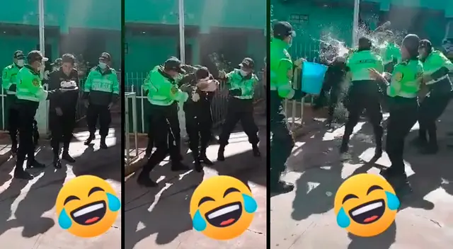 El efectivo policial no se imaginó que, tras soplar las velitas de la deliciosa torta, sus compañeros lo iban a sorprender aún más.