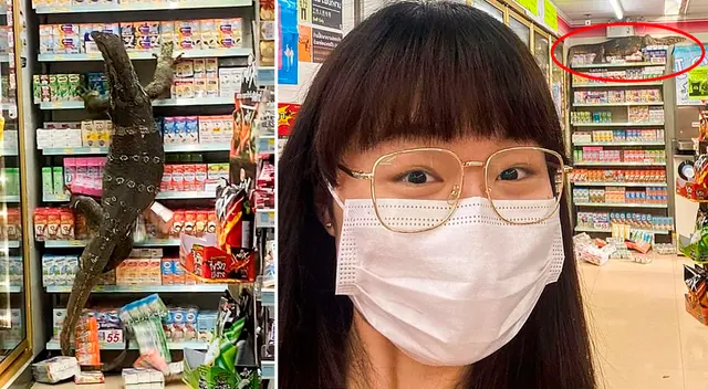 Una clienta se tomó un selfie con el lagarto gigante. Una clienta se tomó un selfie con el lagarto gigante.