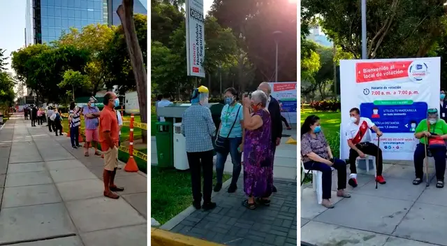 Alrededor del parque se viene realizando largas colas no solo de adultos mayores, sino también de personas con alguna discapacidad que buscan alguna sombra o silla para poder esperar mientas se instalan las mesas. Alrededor del parque se viene realizando largas colas no solo de adultos mayores, sino también de personas con alguna discapacidad que buscan alguna sombra o silla para poder esperar mientas se instalan las mesas.