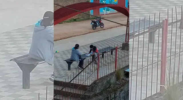 Docente enseña a su estudiante en plaza porque no cuenta con herramientas para las clases virtuales. Docente enseña a su estudiante en plaza porque no cuenta con herramientas para las clases virtuales.