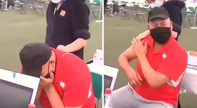 El hombre se volvió tendencia por su reacción antes de aplicarse la vacuna.