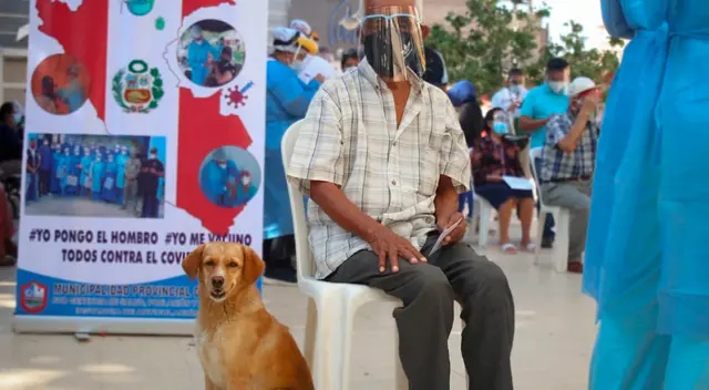 Juan Saavedra Reyes, de 85 años, llegó acompañado de su mejor amigo a la campaña masiva de vacunación, en Sullana.