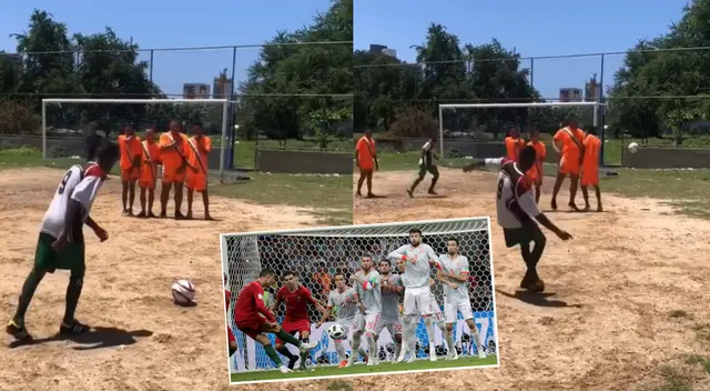 Peculiar ejecución de tiro libre del joven se viralizó en las redes sociales. Peculiar ejecución de tiro libre del joven se viralizó en las redes sociales.