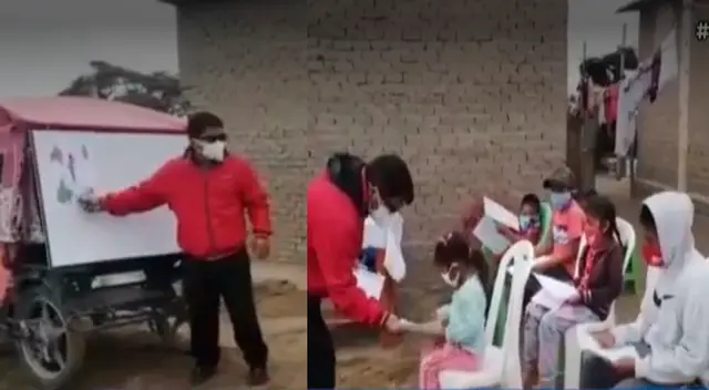 Un profesor convirtió su mototaxi en una 'pizarra móvil' para llegar a las zonas donde no hay cobertura de internet Un profesor convirtió su mototaxi en una 'pizarra móvil' para llegar a las zonas donde no hay cobertura de internet