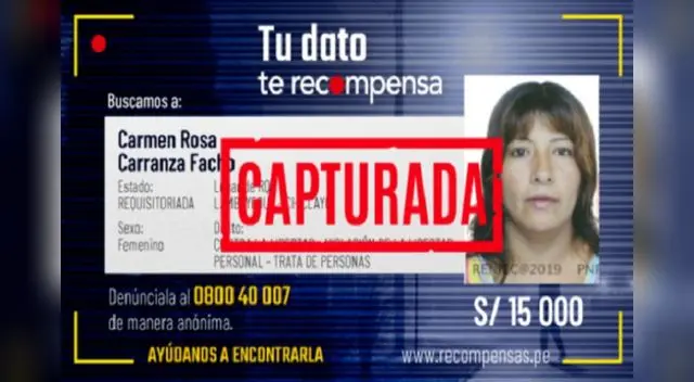 Carmen Rosa Carranza fue capturada en la ciudad de Chiclayo.