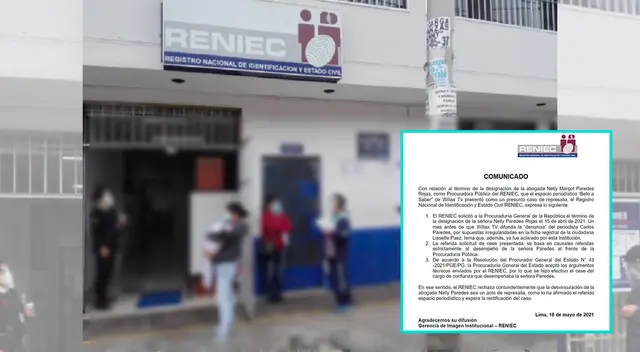 Comunicado de Reniec sobre denuncia de Willax.