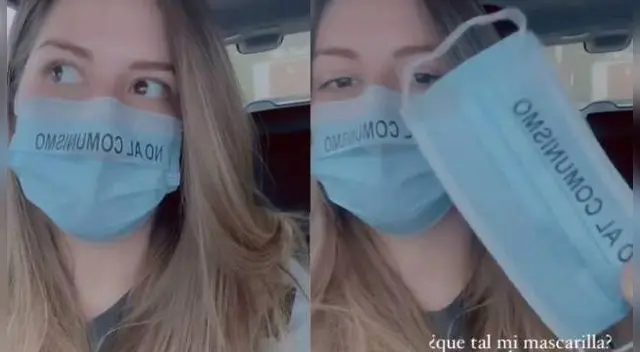 La joven fue a un salón de belleza y le terminan regalando mascarilla que dice "no al comunismo".