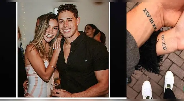 Mafer Neyra y Hugo Garcia mostrando el tatuaje que tiene la fecha del inicio de su relación en números romanos.